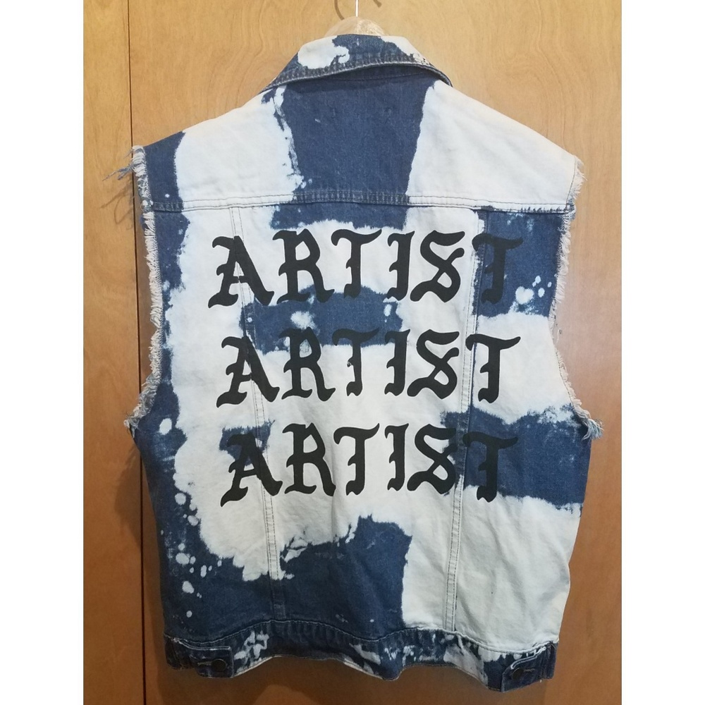 Forever 21 Artist Bleach-Dye Denim Vest Sz L